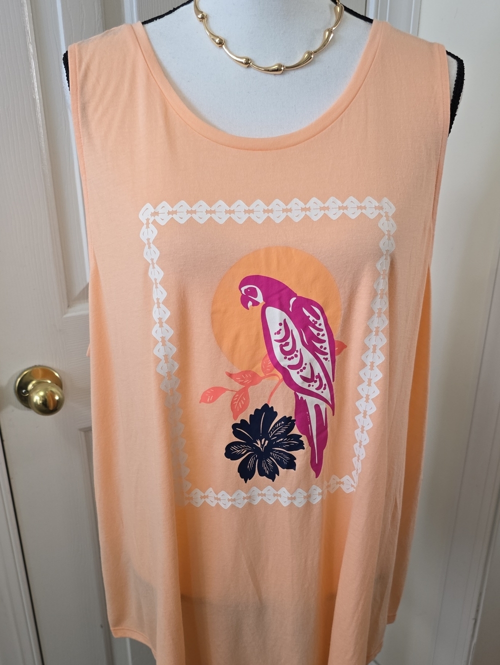 ST. JOHN'S BAY BRAND WOMEN'S PLUS PEACH TROPICAL SUMMER TANK TOP SIZE 1X